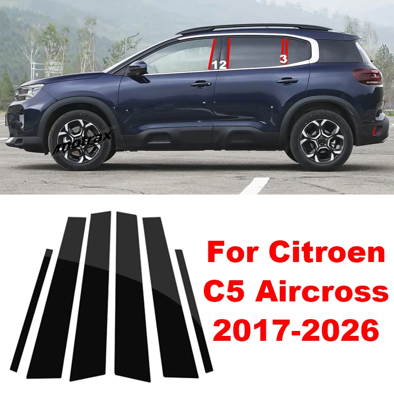 PC Glossy Black Center Pillar Decorative Stickers for Window Trim for Citroen C5 Aircross 2017-2026 Exterior Accessories