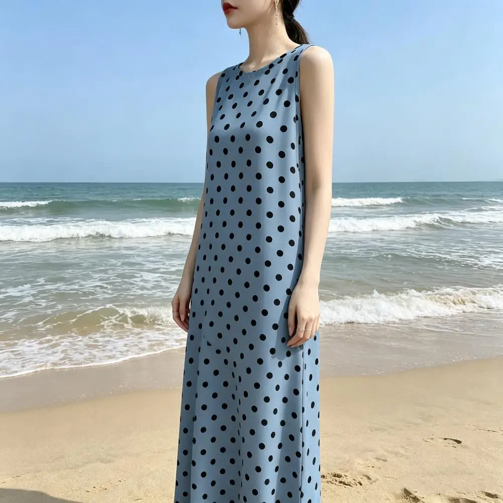 

Women Dress Summer Polka Dot Tank Dress for Women Sleeveless Midi Sundress Beach Vacation Crew Neck Loose Dress Summer Beachwear