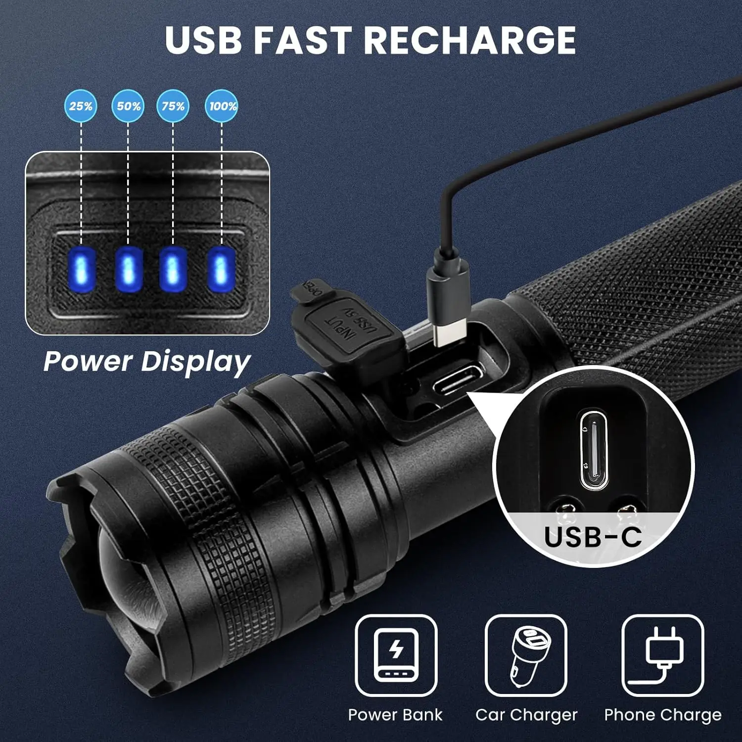 مصابيح كاشفة LED قابلة لإعادة الشحن 90000LM، 7 أوضاع، محمولة عالية الطاقة للتخييم والمشي لمسافات طويلة والعمل الليلي (عبوتان)