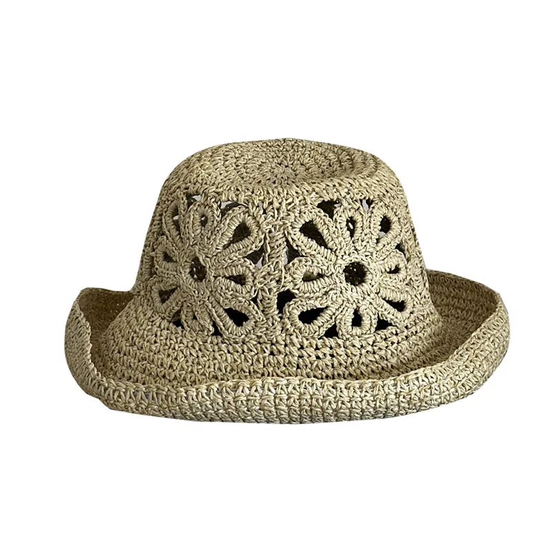 

Hand crochet hollow straw bucket hat big brim pot hat beach sun hat