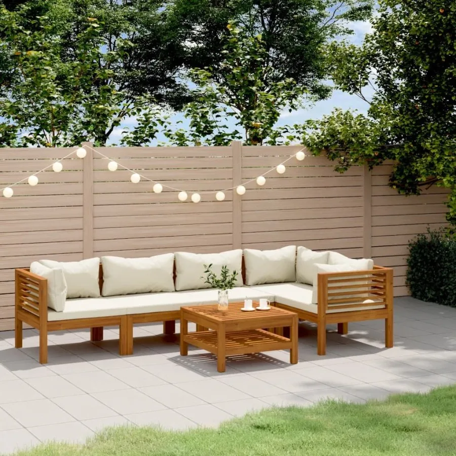 

6 Piece Patio Lounge Set with Cream Cushion Solid Acacia Wood