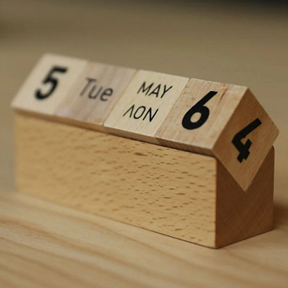 

Wooden Calendar Perpetual Handmade Office Desk Ornament Manual Date Display Environment-Friendly Vintage Style Living Room