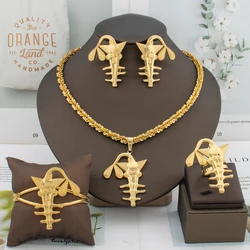 Trend Earrings Pendant 4PCS Jewelry Set for Women  Color Fish Bone Cuff Bangle Ring Wedding Bride Nigerian Accessories