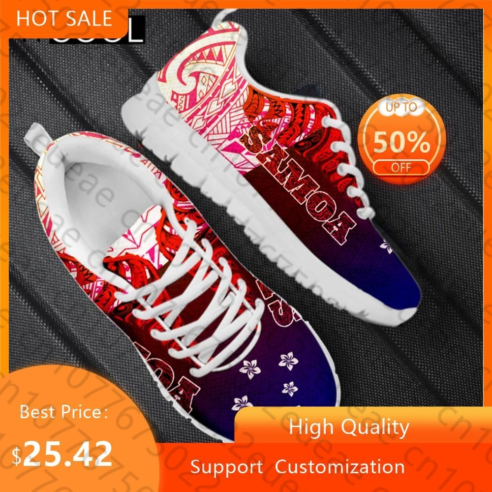 HYCOOL Hot Selling Mesh Lace Up Sport Shoes For Women Samoa Hawaiian Flower Printing Lightweight Running Sneakers Zapatos Mujer