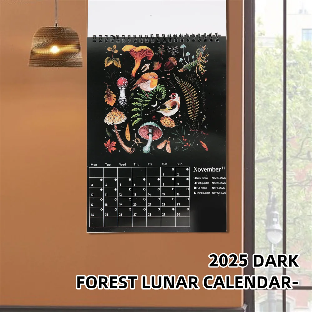 EZONE 2025 Dark Forest Calendar Creative Illustrated Wall Lunar Calendars Waterproof Color Ink Wash Art Decoration Calendar Gift