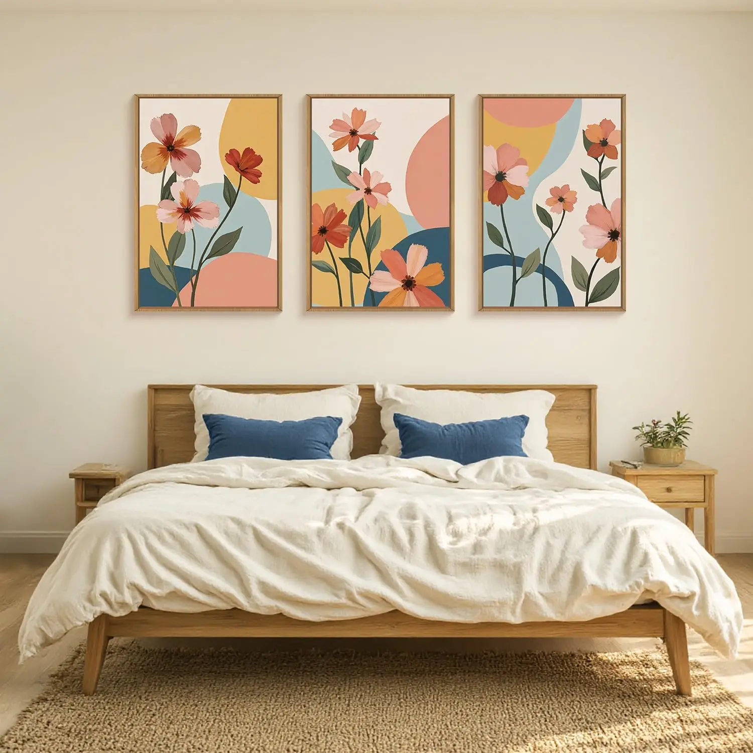 3pcs/Set Bohemian Flower Canvas Wall Art Colorful Wildflower Pictures Watercolor Daisies Orange