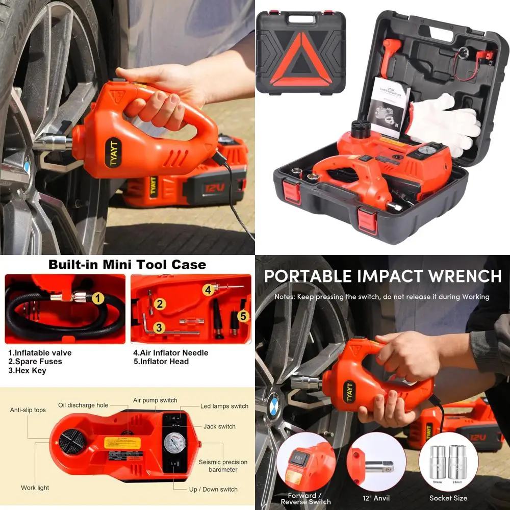 

Портативный 5-тонный комплект электрического гидравлического домкрата со светодиодной подсветкой для автомобилей, внедорожников и грузовиков, диапазон подъема 6–17,7 дюймов (красный)