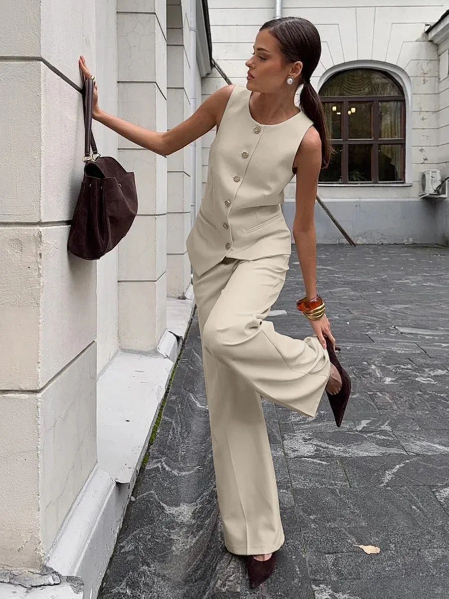 

Bornladies 2026 Spring/summer New Suit Vest Long Pants Set Temperament Commuting Vest Wide Leg Pants Two-piece Set