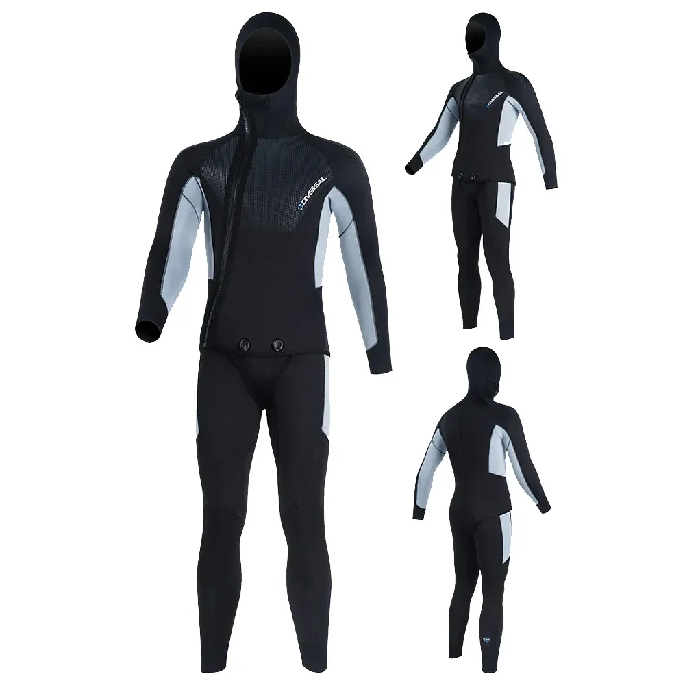 Traje de neopreno para pesca submarina, traje de buceo de 5mm para hombres y mujeres, neopreno, caza, surf, cremallera frontal, pesca submarina, 2 piezas, mantiene el calor