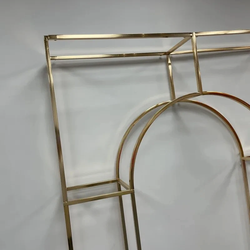 3-teiliges, glänzend vergoldetes 2,2 m langes quadratisches Hintergrundregal, geometrischer Blumenbogen für Hochzeiten, Türständer, künstliche Floristenbedarf. – Detail 11