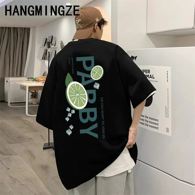 

Lemon Letter Print T-shirt For Men Cotton Oversized American Style Streetwear Summer Fashion Trend Comfy Couple High Street Top