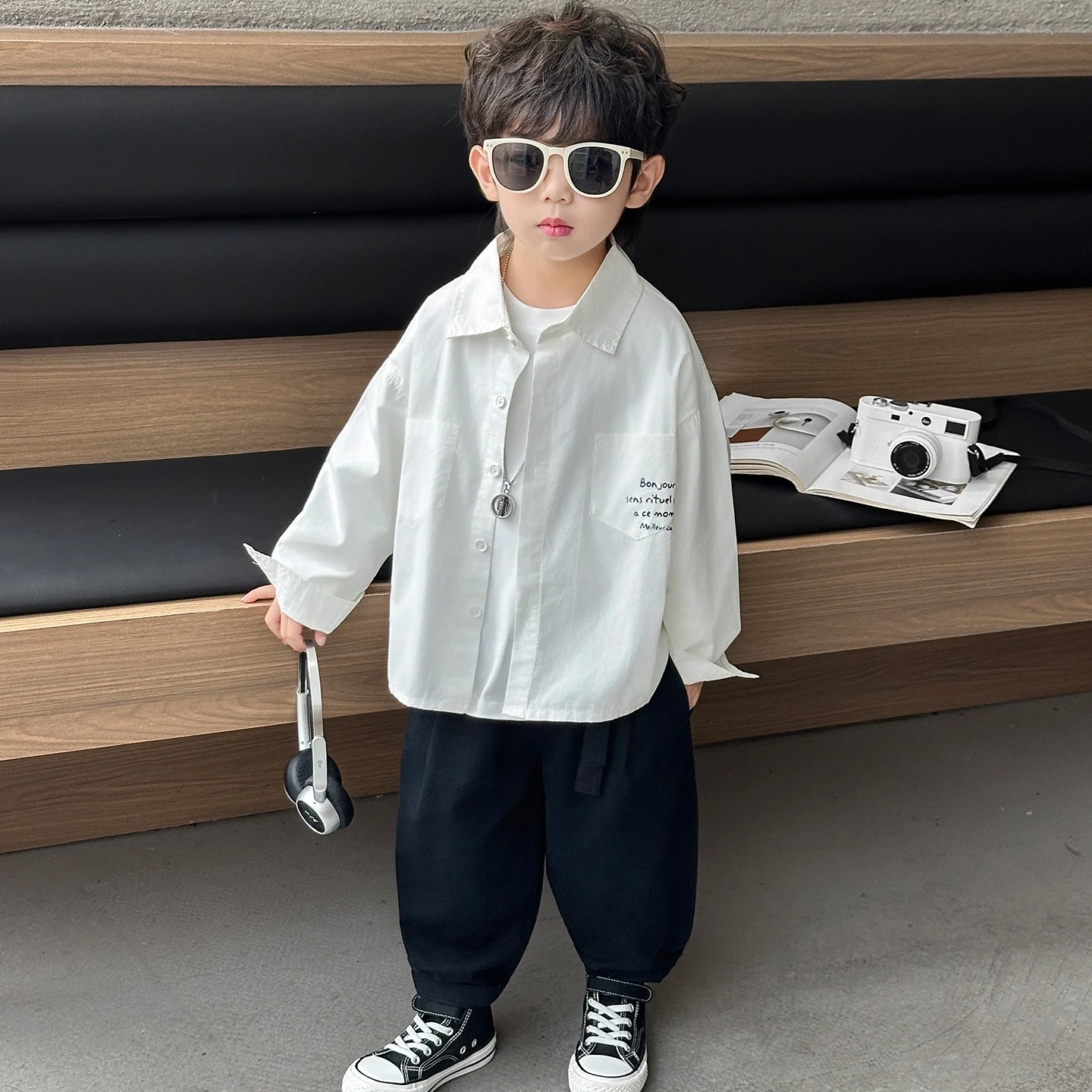 Trendy Children's Long Sve Cotton irt Boys' Spring Autumn Faionable Outfit Thin Outerwear New 2025 Sle Pure Cotton C...