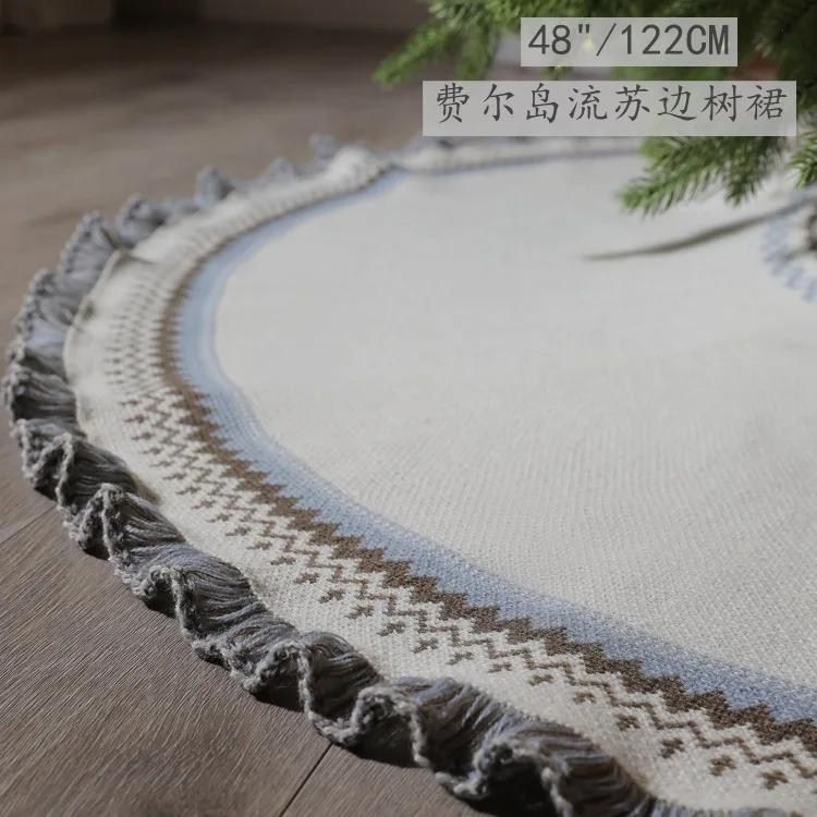 

Серое вязаное платье для рождественской елки, орнамент, фартук внизу рождественской елки, сказочный остров, кисточка, край, атмосферные украшения, юбки