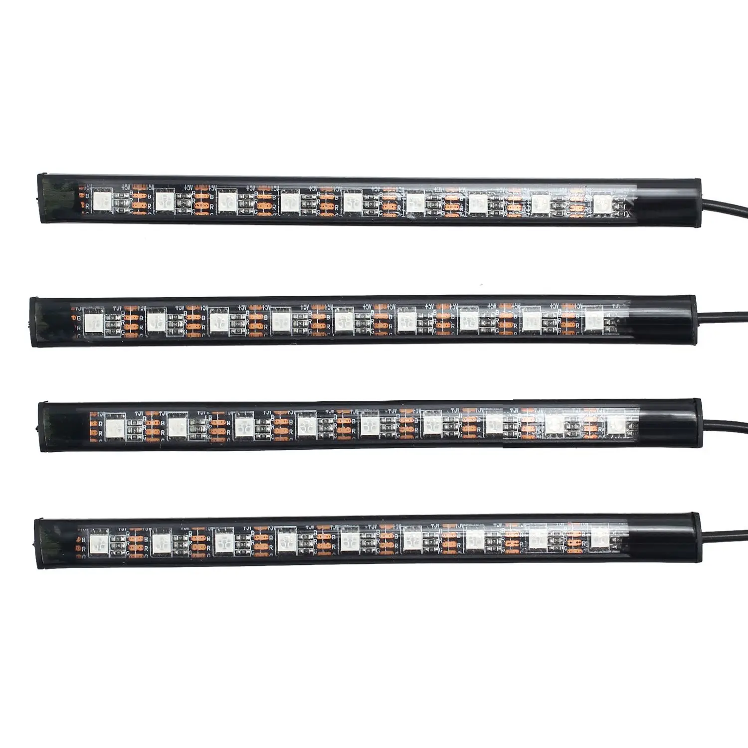 4x Dc 12V 9 Led Rgb Auto Interieur Sfeer Footwell Strip Licht Usb Oplader