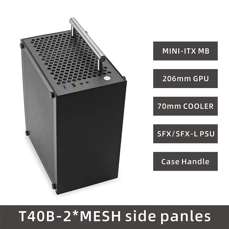 To T40 Mini ITX Black Case 7L Gaming Computer Chassis Compact transparent PC Support SFX PSU/70mm Cooler With Handle