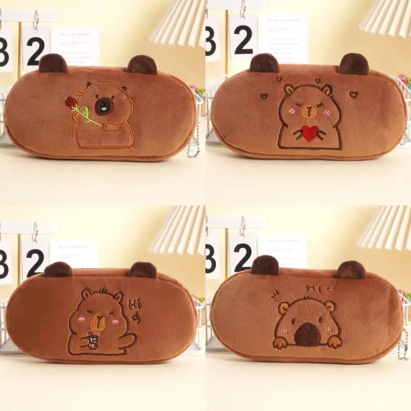 Cartoon Cute Plush Capybara Pencil Case Large Capacity Stationery Storage Bag Kawaii Doll Plush Storage Package Stationery Box