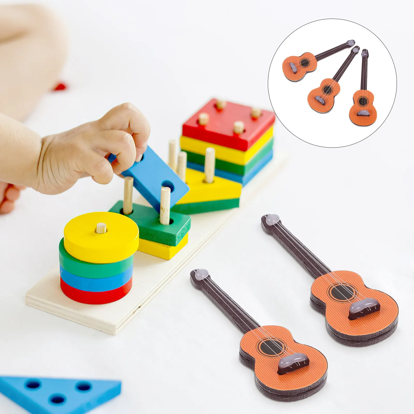 3Pcs Mini Guitar Wooden Vintage Texture Mini House Supplies Creative House Decoration Guitar Model DIY Adorn Accessories