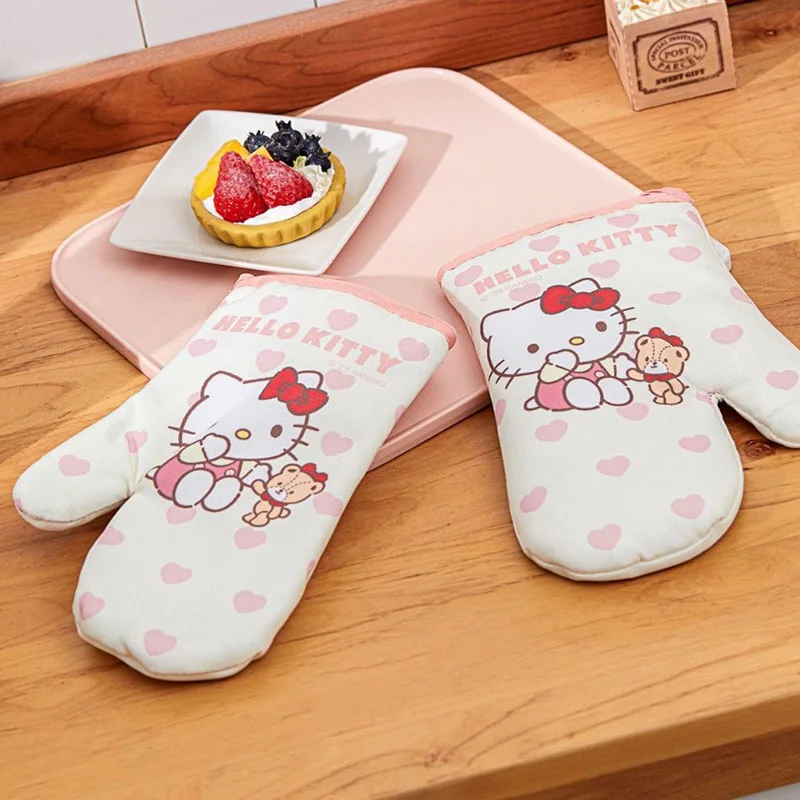 Sanrio Hello Kittys Cinnamoroll Kuromi Gloves Cute Kawaii Kitchen Oven Microwave Oven Heat Insulation Baking Gloves Girl Gifts