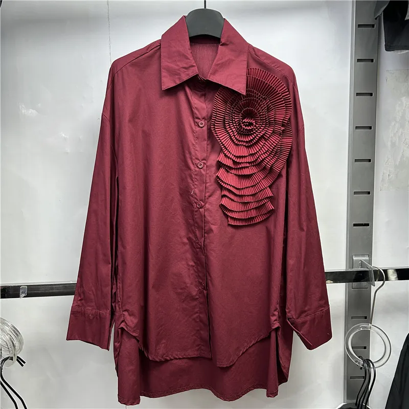 

Женские рубашки SuperAen с длинными рукавами во французском стиле, новые осенне-зимние однотонные рубашки с трехмерным дизайном розы