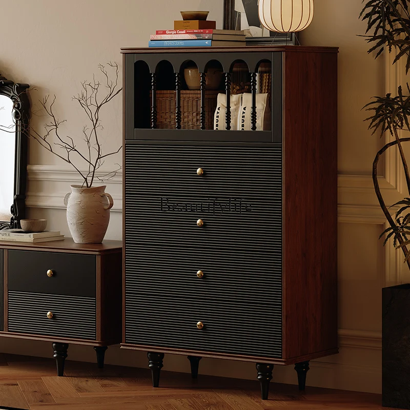 

*French retro solid wood chest, household color matching, bedside cabinet, bedroom storage