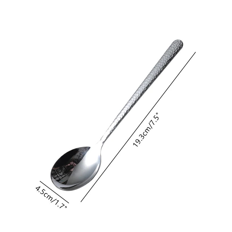 Stainless Steel Long Handle Spoon New Home Eating Spoon Hammered Round Spoon Kitchen Tableware Accessories Dessert Spoon