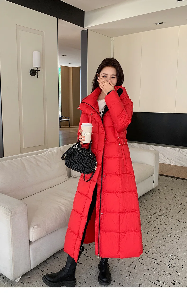 Winter Ladies Long Warm Down Jacket Big Size Puffer Outwears Thicken Hooded Down Coat Women Light Thin White Duck Jacket Parkas