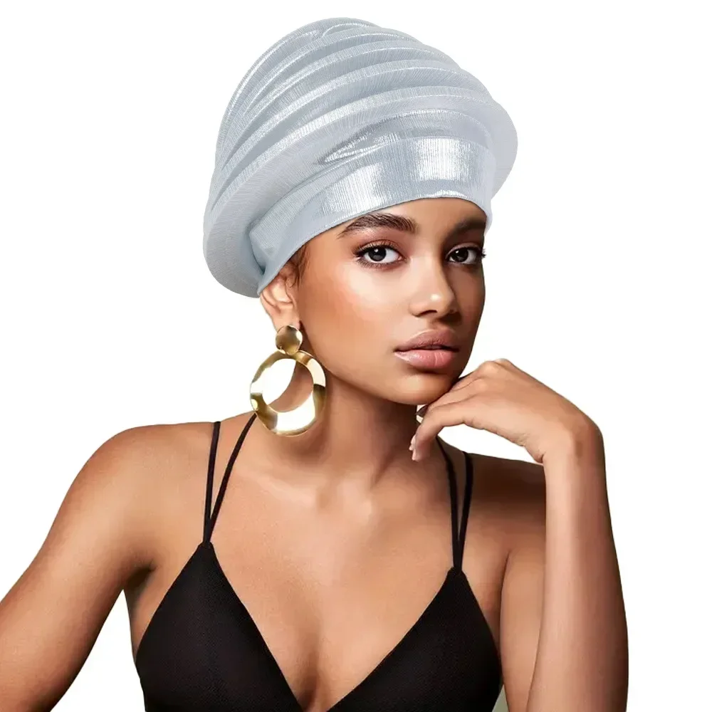 2025 Elegant Spiral Beret for Women African Head Wraps Female Turban Nigeria Headpiece Wedding Party Auto Gele Headties Cap Hat
