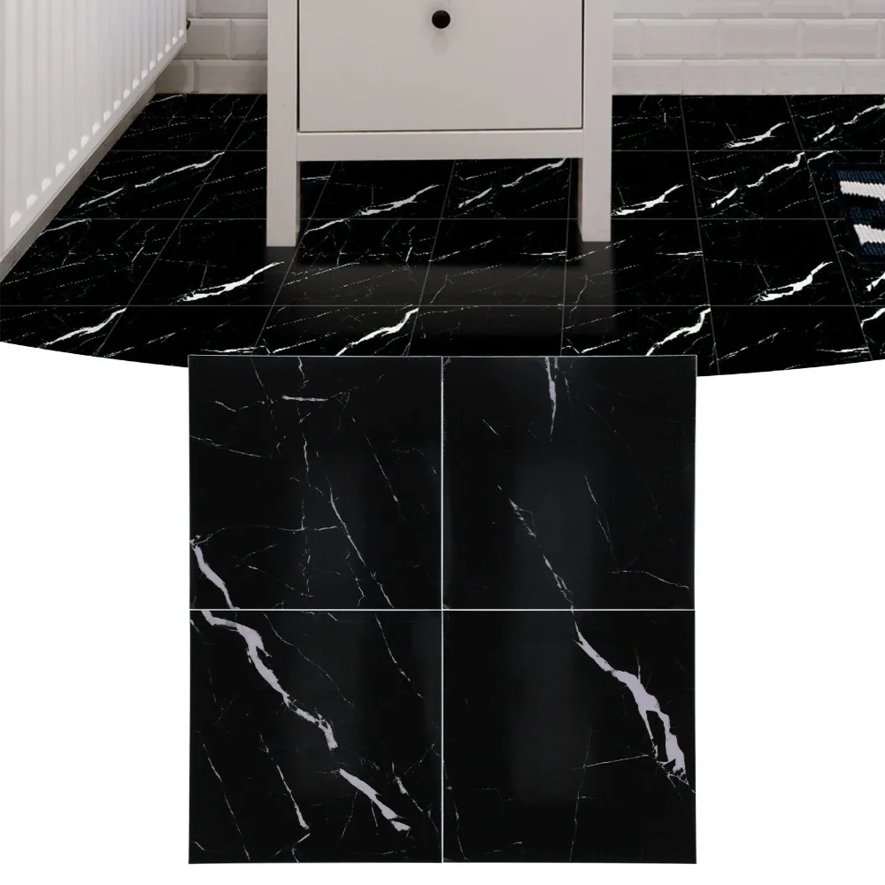 4Pcs 30x30cm (12x12 Inch) PVC Tile Stickers Black (Dark Coffee) 2 Sizes Marble Tile Stickers Self Adhesive Floor Decals