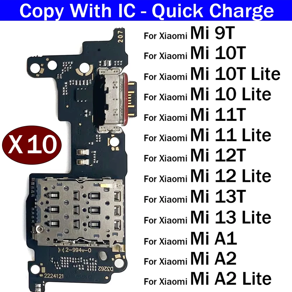 

10 шт., док-разъем, USB-порт для зарядки, гибкий кабель, плата для Xiaomi Mi 9T 10 10T 11 11T 12 12T 13 13T Lite Pro A1 A2 Lite