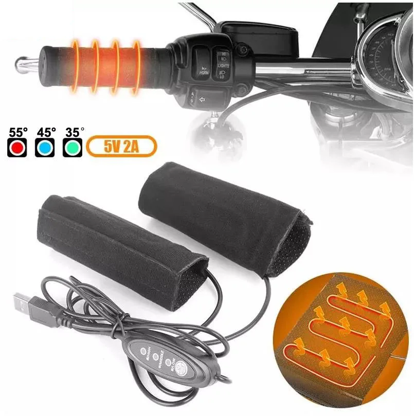 

5V 2A Motorcycle Heated Handgrips 3 Gear USB Warmer Electric Heated Grip Cover Anti Vibration Anti Slip Fast Heating Kits