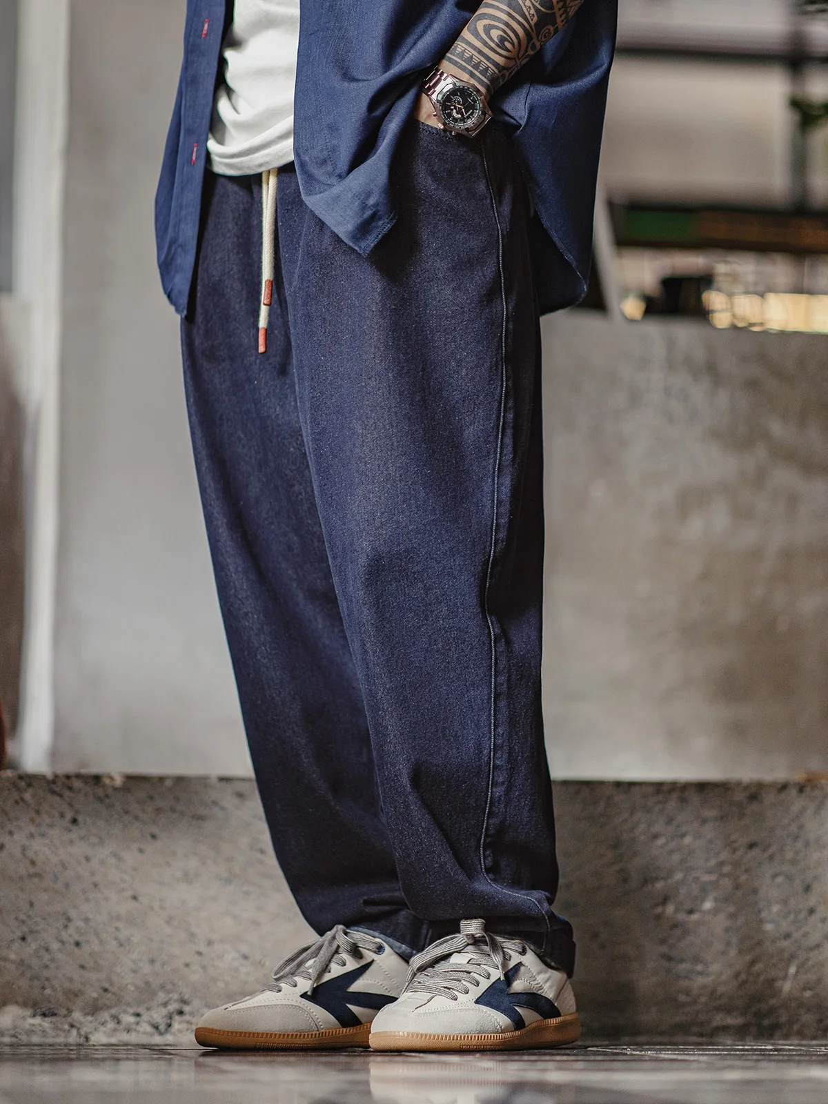 

Maden Workwear American Casual Jogger Denim Jeans Elastic Waist Corduroy Straight Leg Dad Pants Men Autumn Waed Outfit