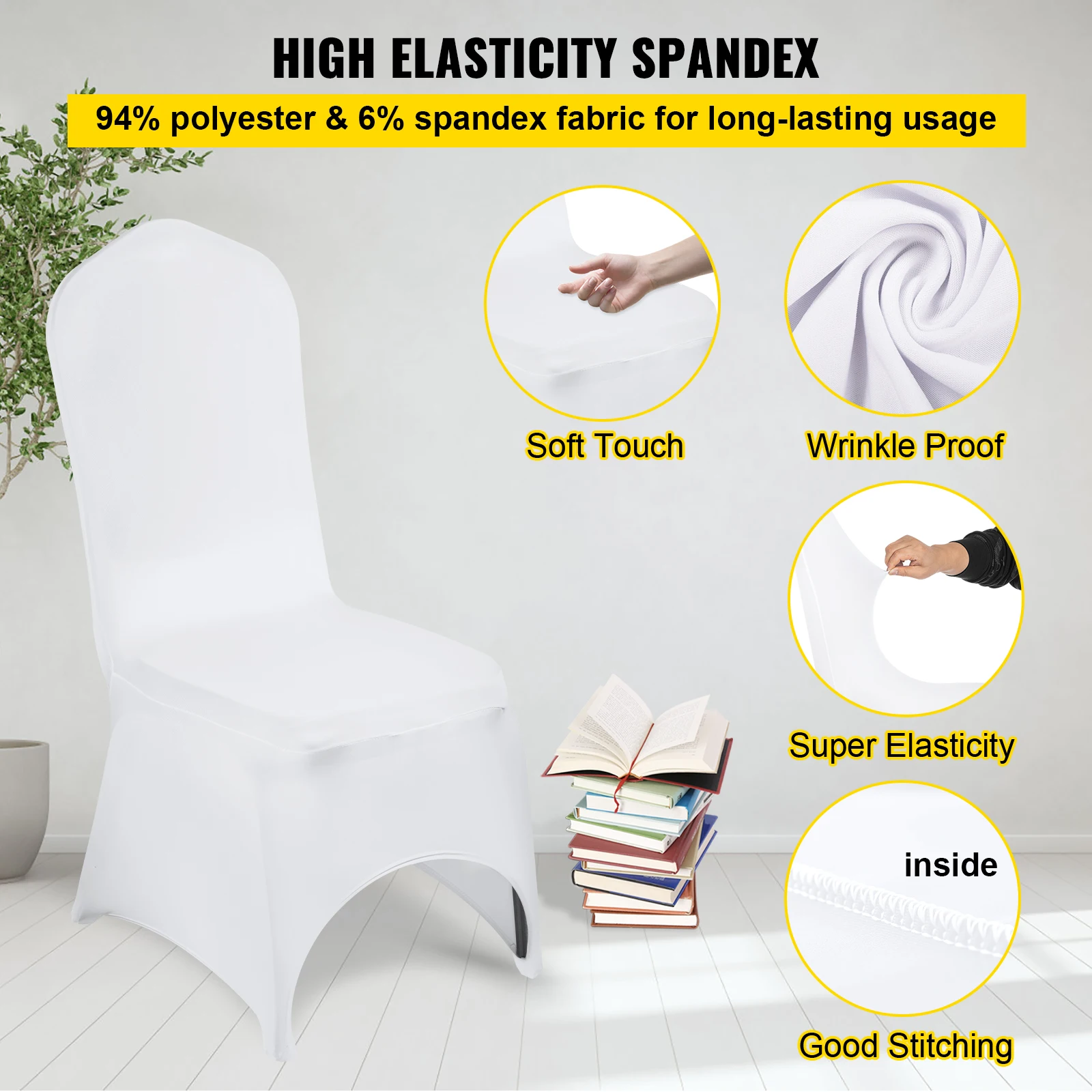 VEVOR 50 Pcs White Chair Covers Polyester Spandex Chair Cover Stretch Slipcovers for Wedding Party Dining Banquet Chair Covers