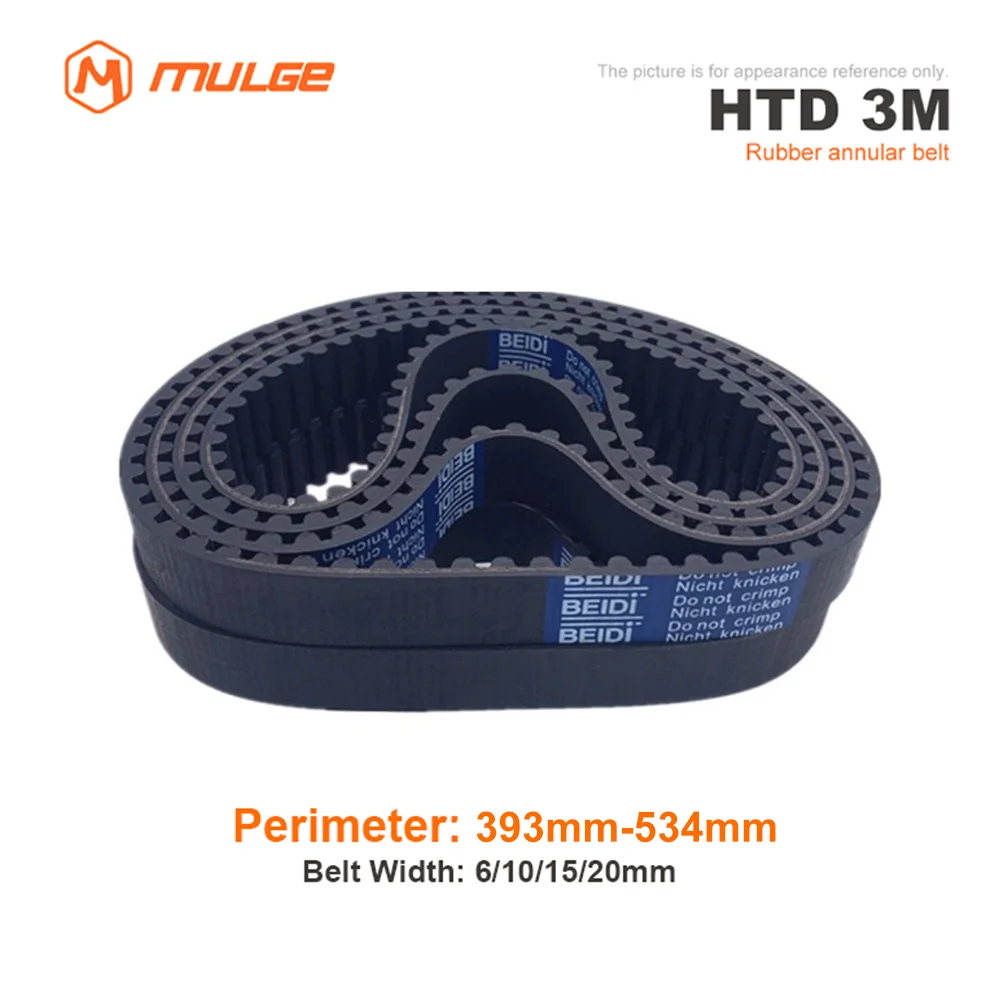 HTD 3M High-Quality Rubber Timing Belt Perimeter 393/396/399/402mm-519/522/525/528/531/534mm Width 6/10/15/20mm