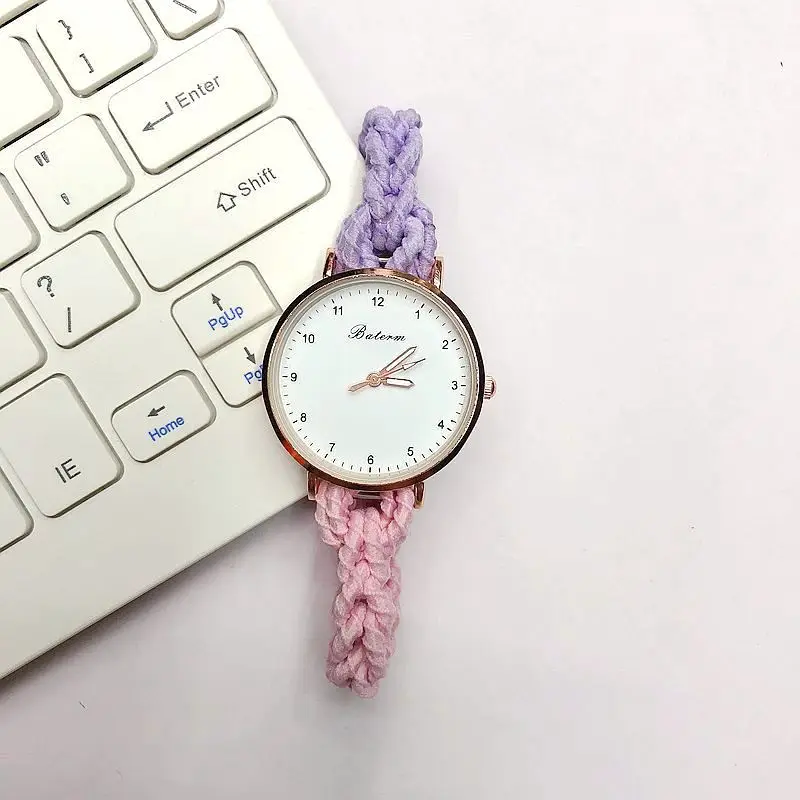 Jam Tangan Rajut Warna Campuran Modis untuk Wanita Jam Tangan Wanita Quartz Sederhana Jam Tangan Wanita Kreatif Tali Elastis Reloj Mujer