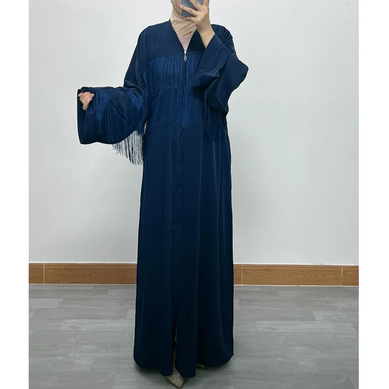 

Embroidered Muslim Swimsuit Fringe Women Abaya Dubai Lace Long Dress Elegant Kaftan Robe dubai abaya
