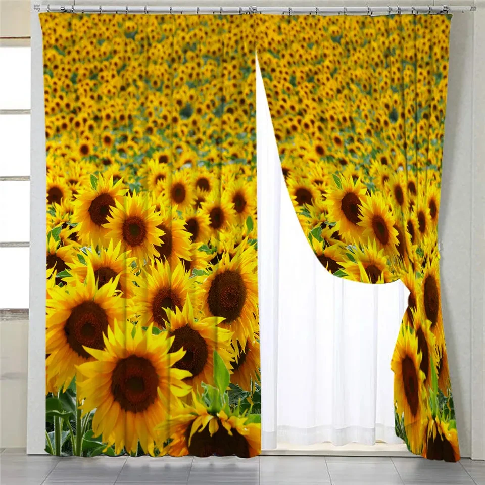 2pcs Rose Floral Kitchen Curtain Sunflower Blossoms Bedroom Curtain Nature 3D Printed Curtains Semi Blackout cortinas GrommetTop