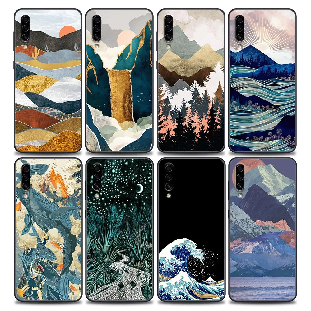 Phone Case for Samsung A10 A20 A30 A40 A50 A60 A70 A90 Note 8 9 10 20 Ultra 5G Silicone Case 3D Relief Landscape Oil Painting