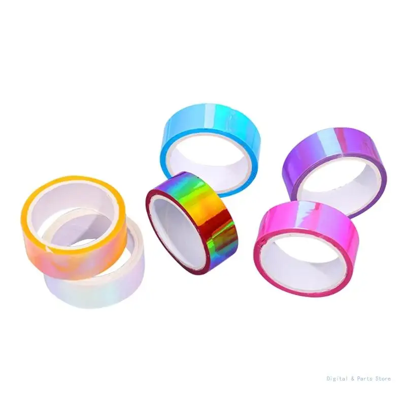 M17F 6Pcs Rainbow Colored Masking Tape Decorative Craft Waterproof Adhesive Iridescents DIY Tapes for Art DIY Office Supplies