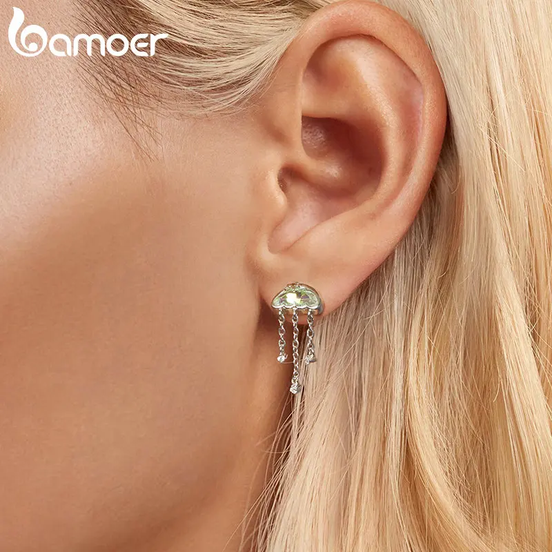 Bamoer Real 925 Sterling Silver Cute Shell meduse Mermaid Starfish orecchini Ocean Ear Buckles For Women Fine Jewelry