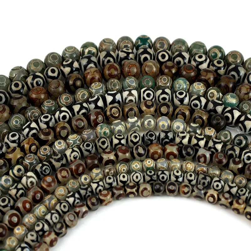 5Pcs/Lot 6/8/10/12/14mm Natural Stone Agate Beads 3 Eye Tibetan Dzi Bead For Jewelry Making Diy Necklace Bracelet Accessories