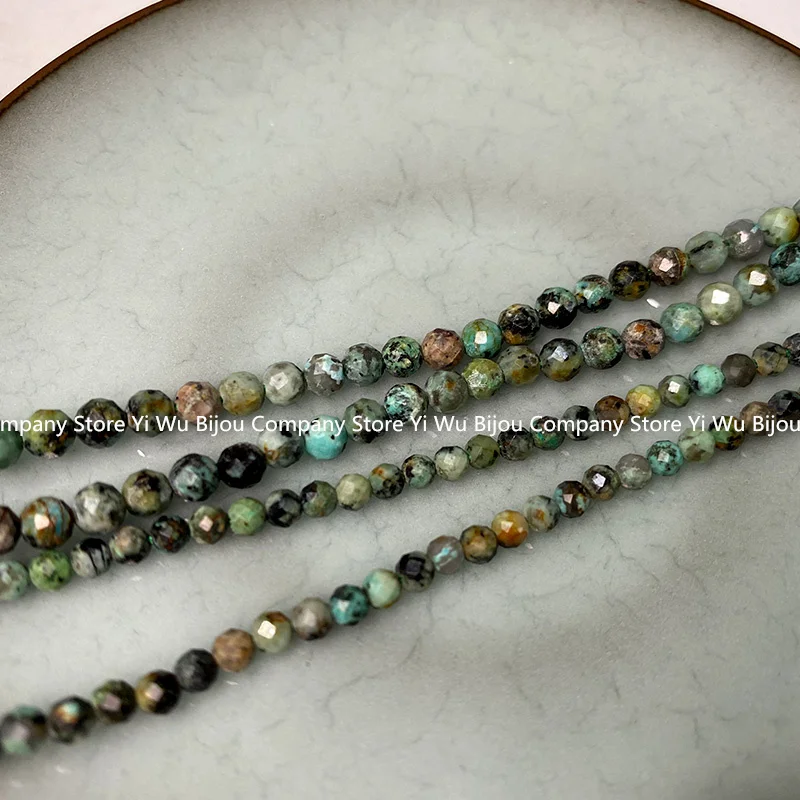 Natural Stone Beads 2/3/4MM Faceted African Turquoise Loose Round Gemstone For Jewelry Making DIY Bracelet Necklace Charms 15''