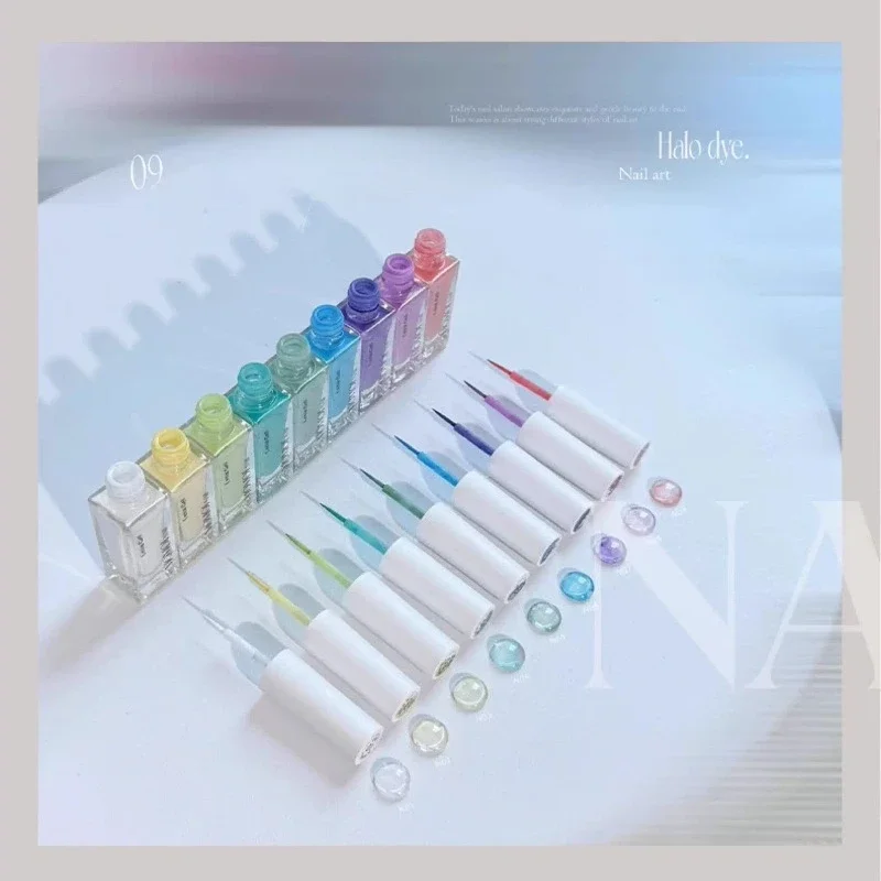 

9Pcs Nail Polish Marble Nail Ink Tint Gel Watercolor Ink Nail Art Macaron Blossom Gel Polish Semi Permanent Air-Dry Gel Varnish