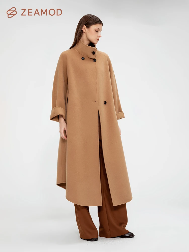 ZEAMOD Autumn/Winter 2024 women's solid color casual solid color strap up commuter collar women coat overcoat