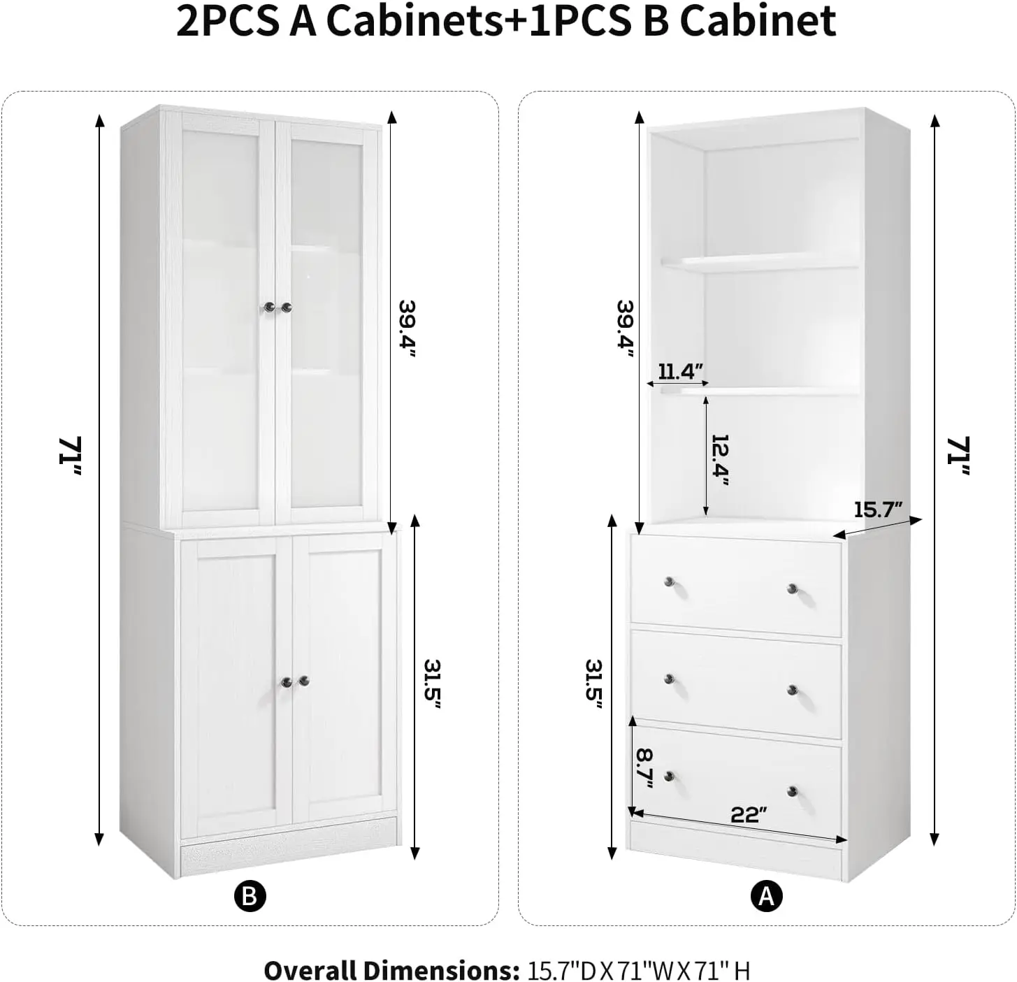 Vowner-archivador Vertical de 3 niveles, estantería moderna con 3 cajones grandes, archivador de madera con estante de almacenamiento abierto, vidrio