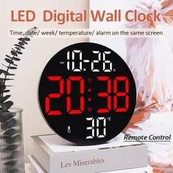 LED Large Digital Wall Clock  with Remote Control Temperature Date Week Display Two Clocks Timing Clock for Bedroom Home Decor