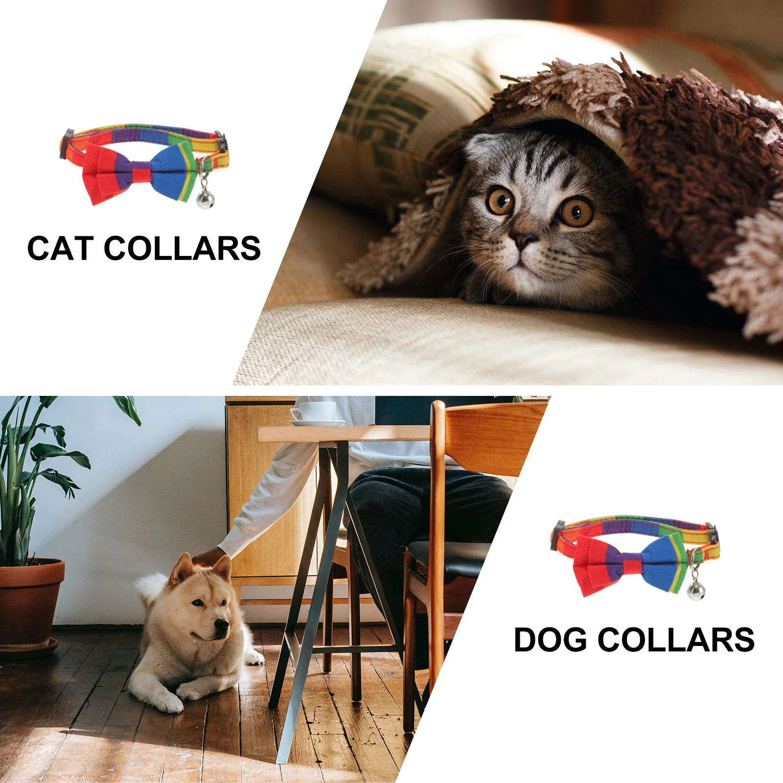

Cute Rainbow Bowknot Collar Adjustable Pet Cat Dog Necklace Adorable Kitten Puppy Accessory Party Outfit Comfortable Wear