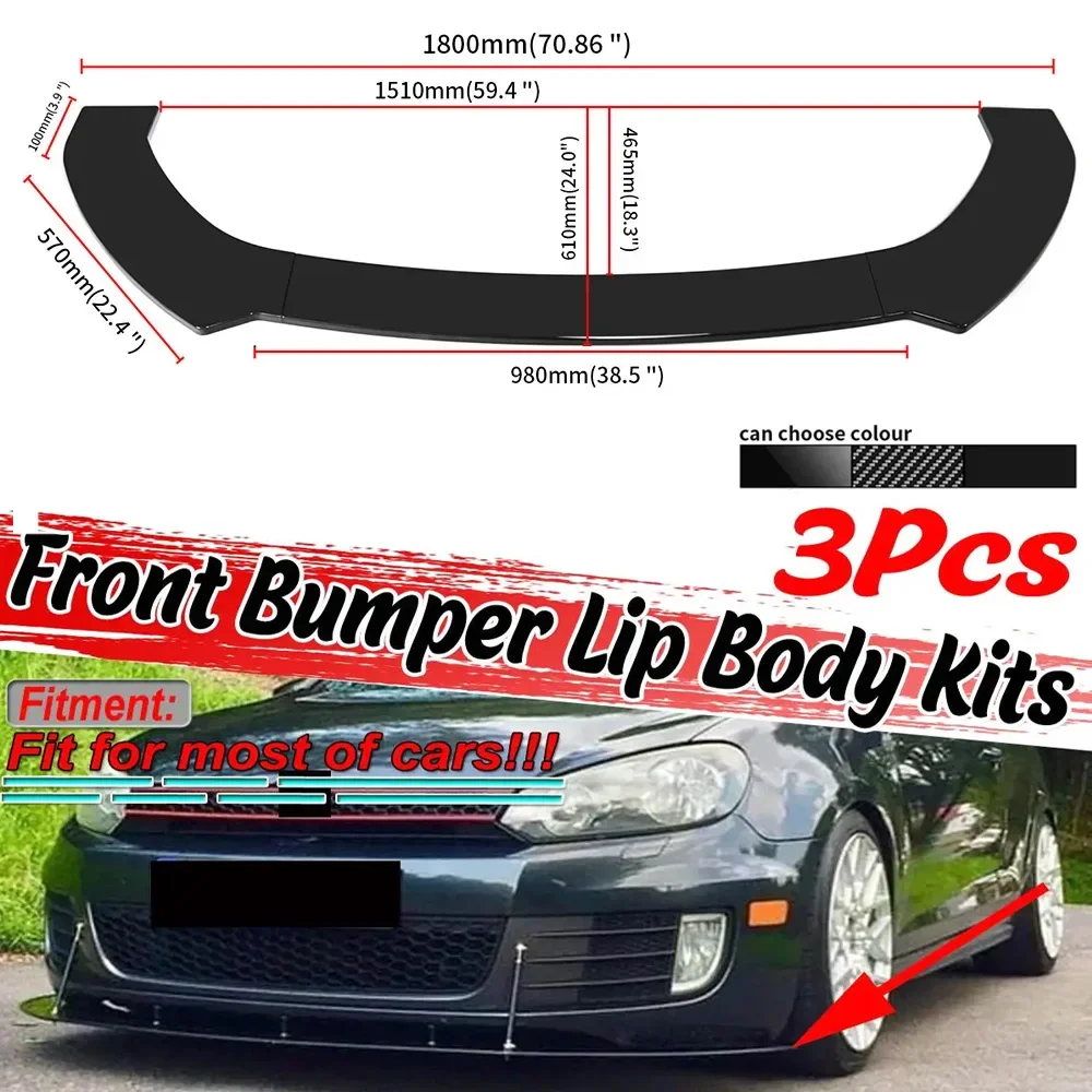 

3PCS Universal Car Front Bumper Splitter Lip Body Kit Spoiler Diffuser Lip For VW Golf MK5 MK6 MK7 CC Front Lip Chin Bumper Kits