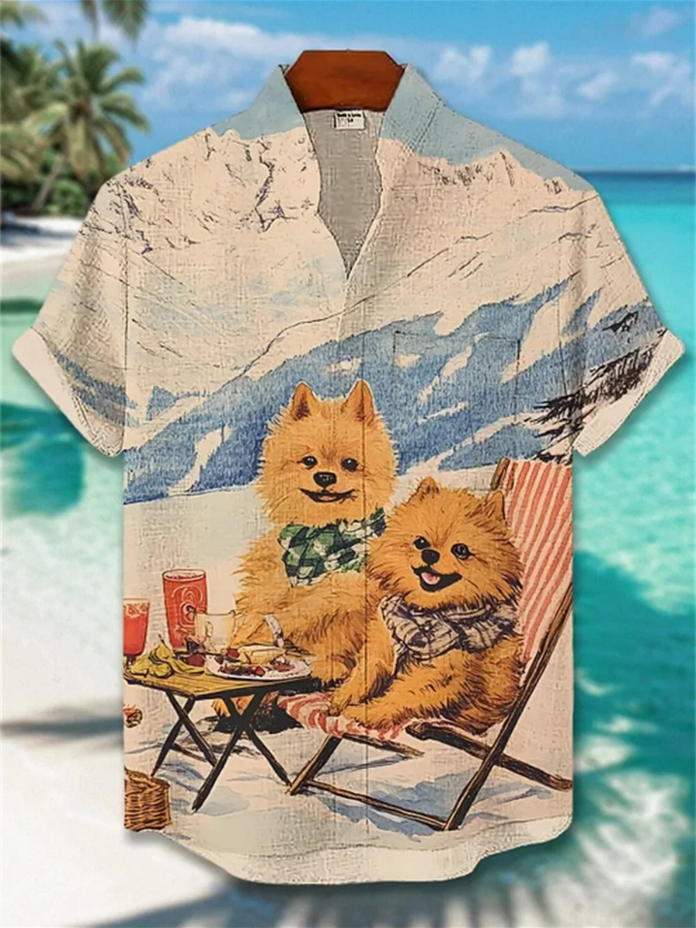 

Мужская повседневная рубашка с коротким рукавом в гавайском стиле для пляжного отдыха, модный льняной принт с воротником-стойкой, высокое качество, большие размеры