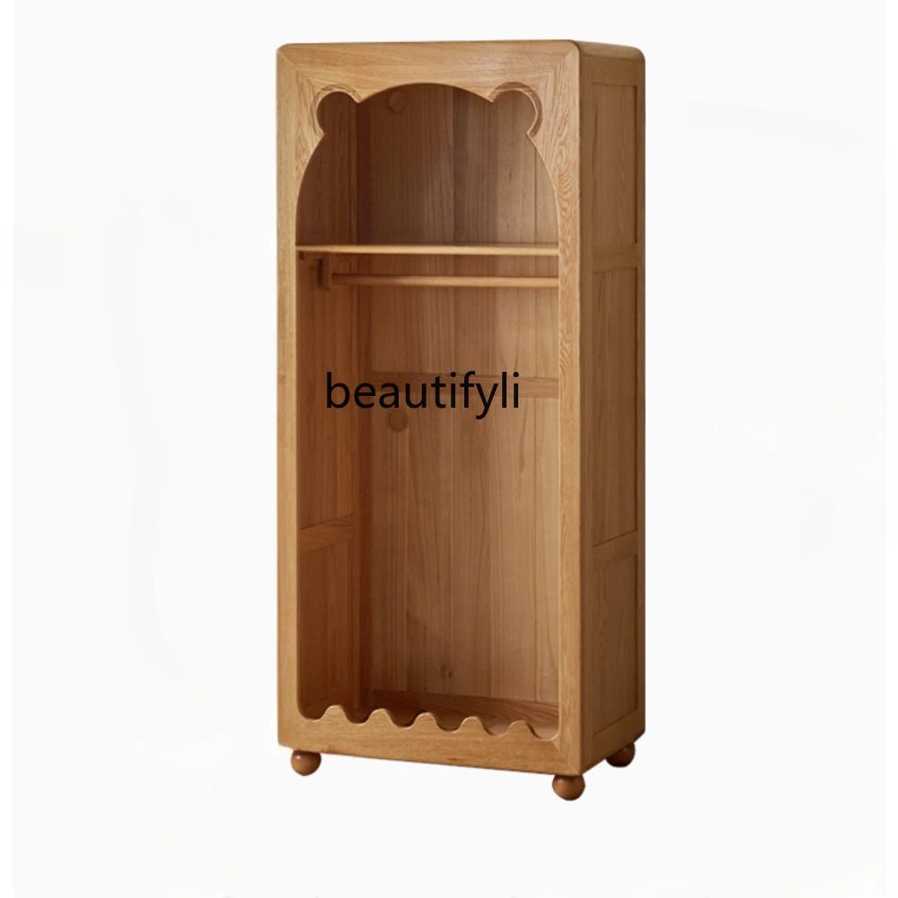 

Solid Wood Wardrobe European Beech Bedroom Simple Cloth Curtain Wardrobe Modern Simple Curtain Wardrobe