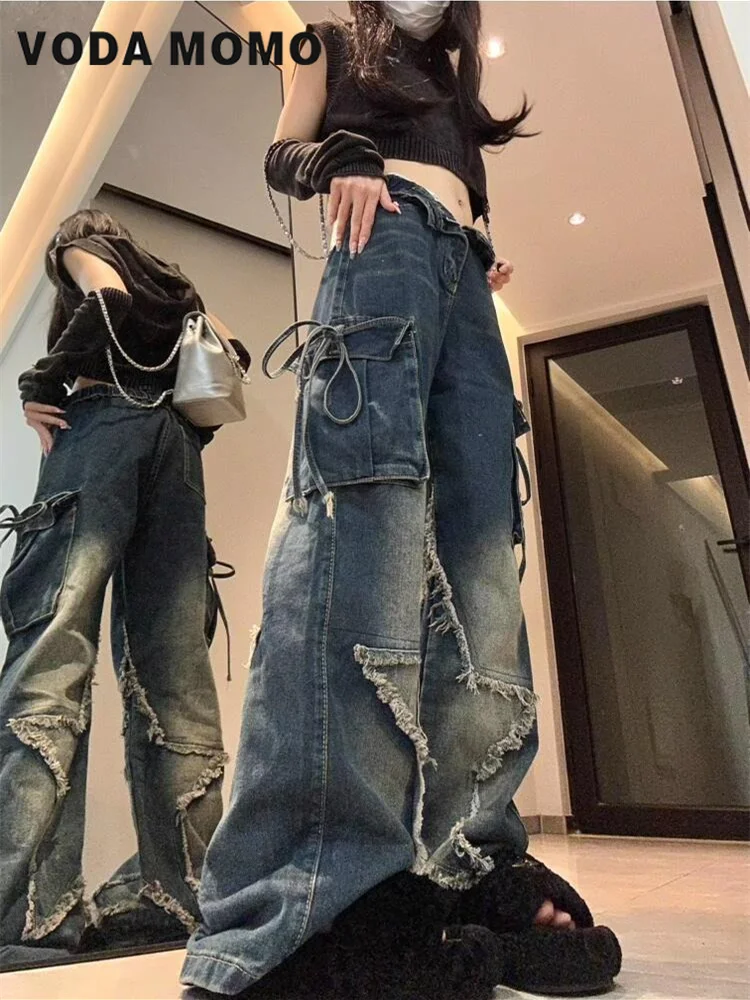 Versatile Basic Women's Gothic Fashion Baggy Jeans Personalized Harajuku Y2k Aesthetic Denim Trousers Vintage Hip Hop Style